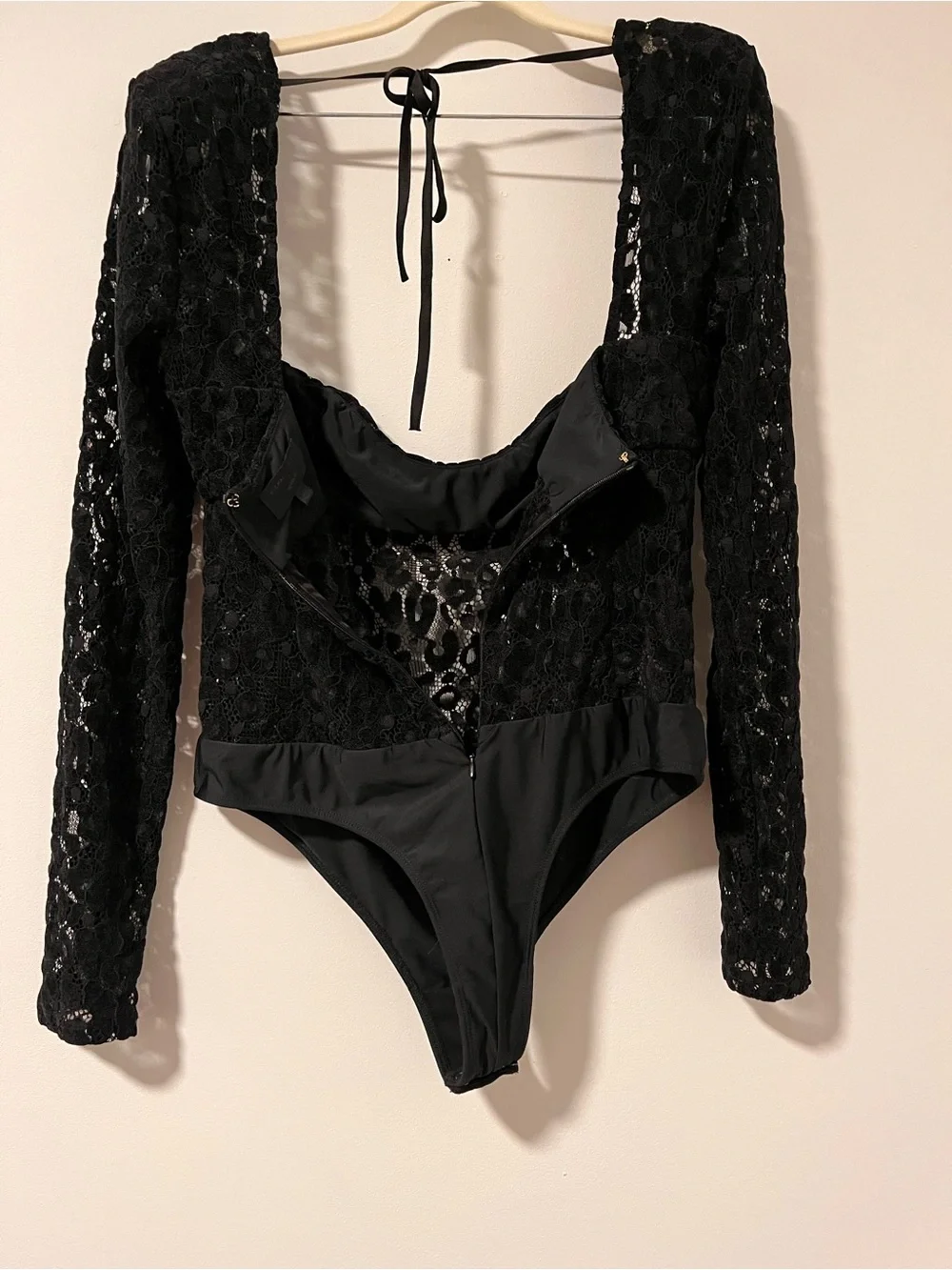 Michael Costello x Revolve Black Lace Long-Sleeve Bodysuit